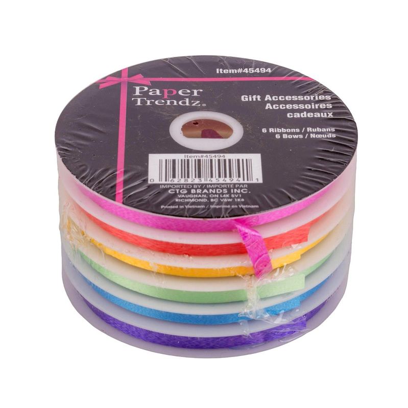 Paper Bows+Ribbon Set, 6 Mini Bows + 6strand 5m Ribbon