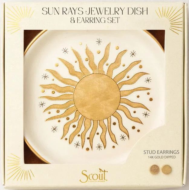 Jewelry Dish &amp; Stud Earring Set Sun Rays