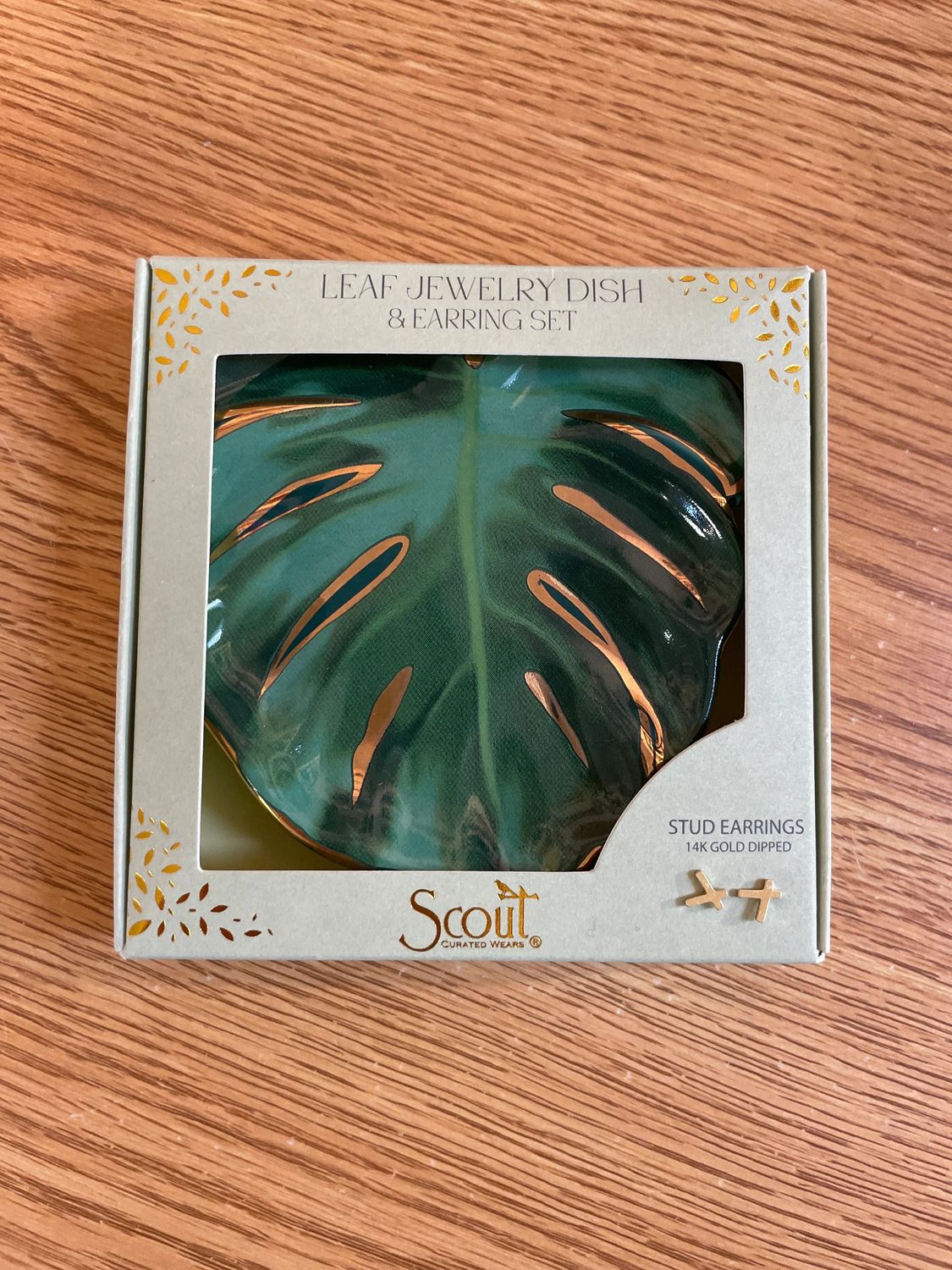 Jewelry Dish &amp; Stud Earring Set Leaf
