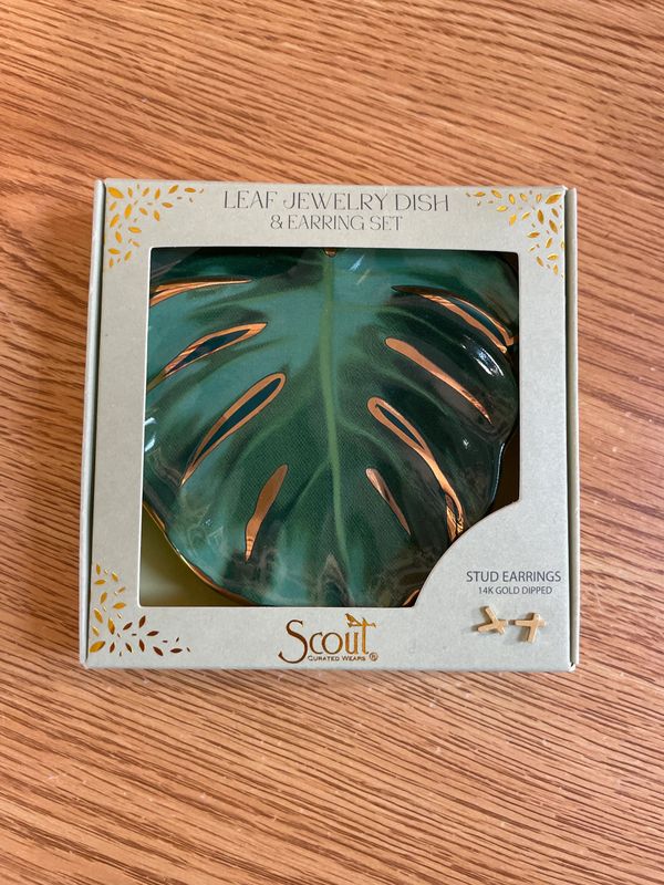 Jewelry Dish &amp; Stud Earring Set Leaf