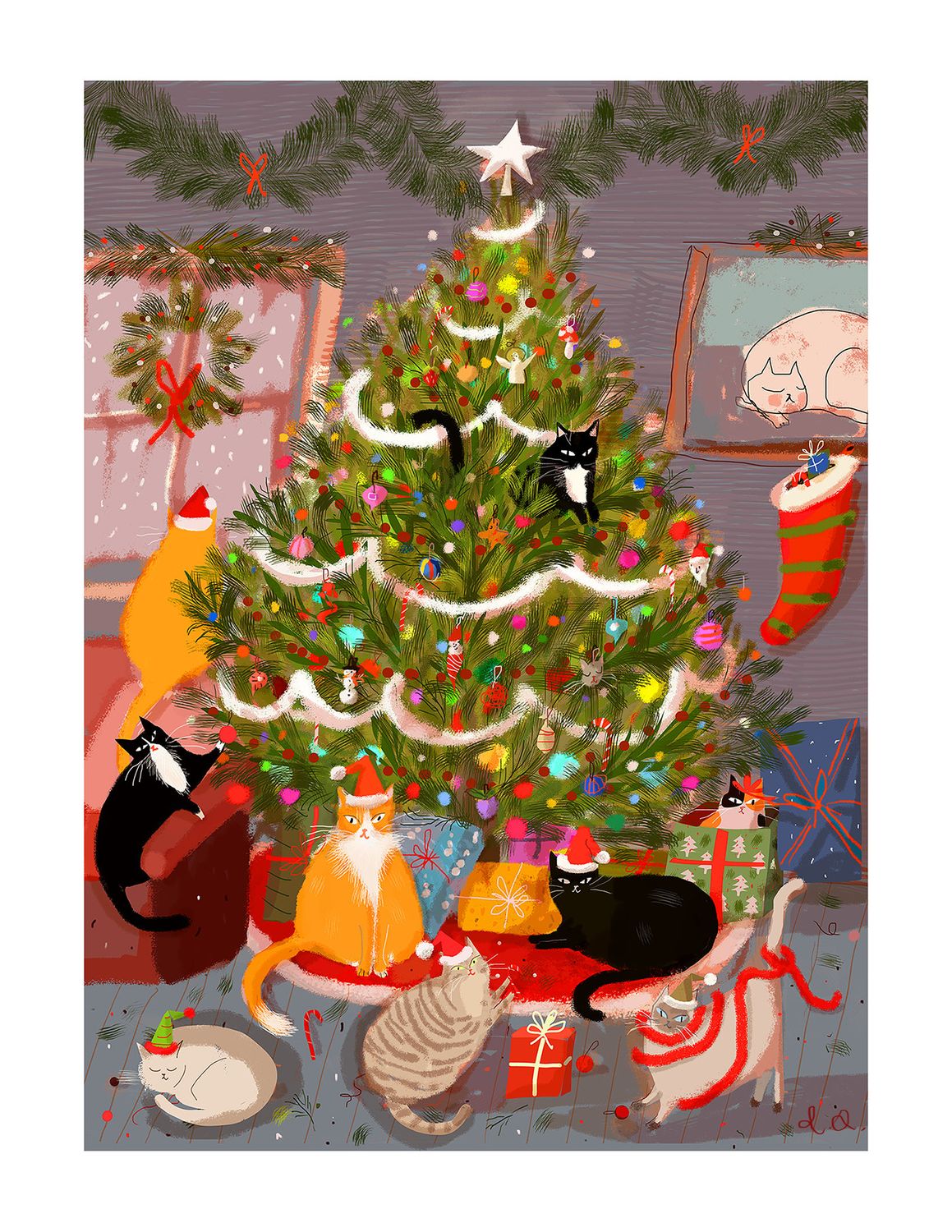 Boxed Christmas Cards Christmas Tree Cats