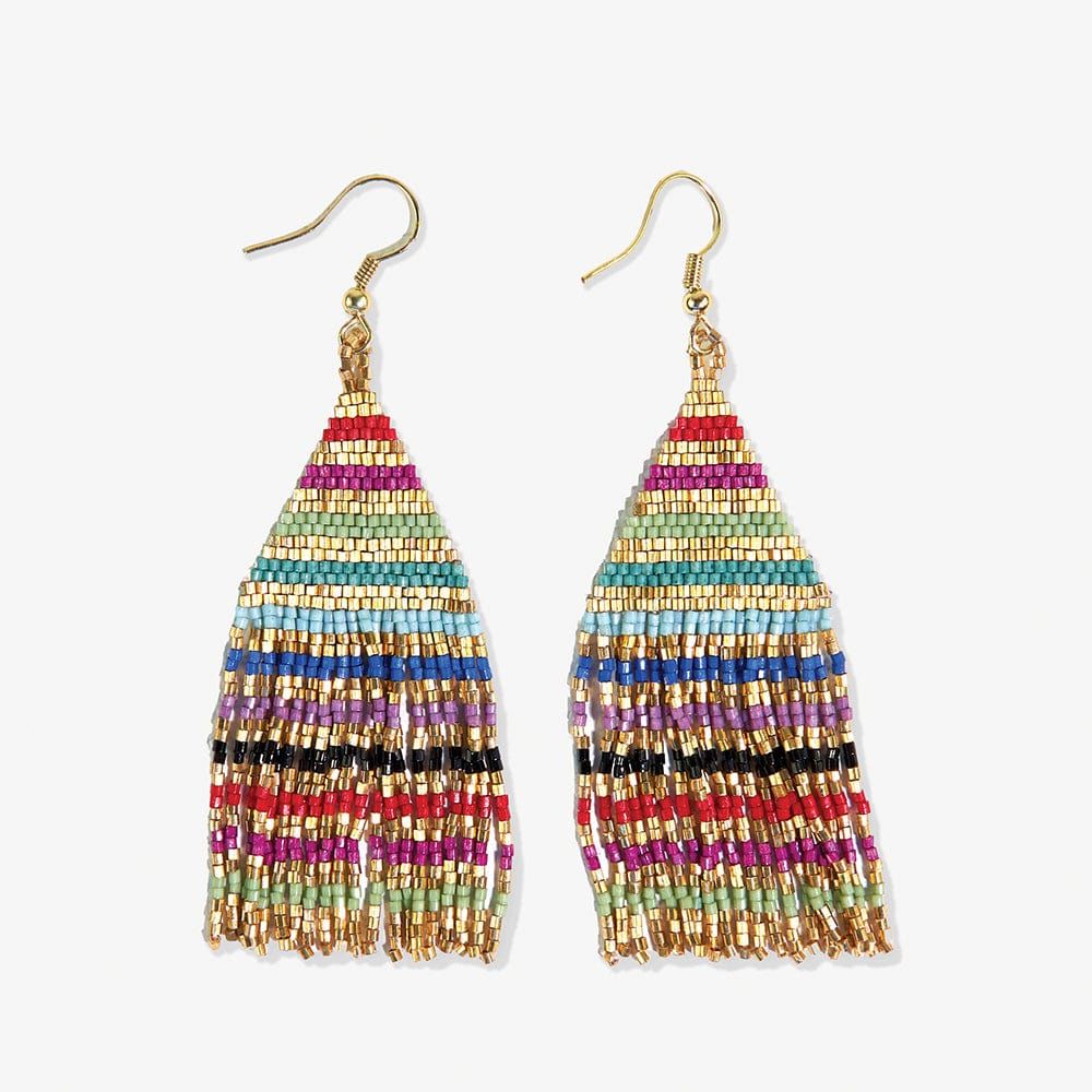 Lexie Horizontal Gold Lines Beaded Fringe Earrings Multicolour