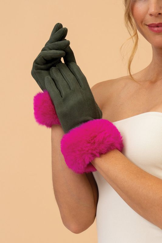 Gloves Bettina Olive/Magenta