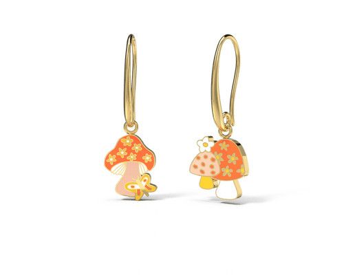 Drop Earrings Mushroom Butterfly