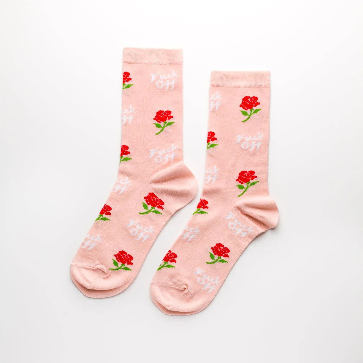 Women&#39;s Crew Socks Fuck Off Rose