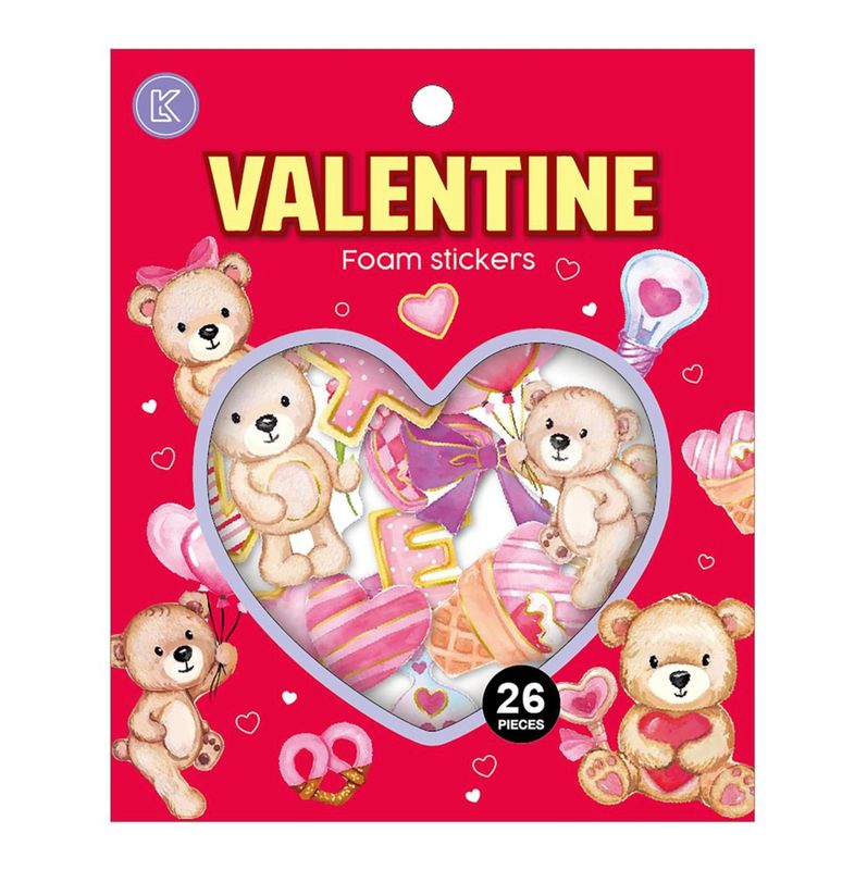 Pack of 26 Valentine Stickers Teddy Bear