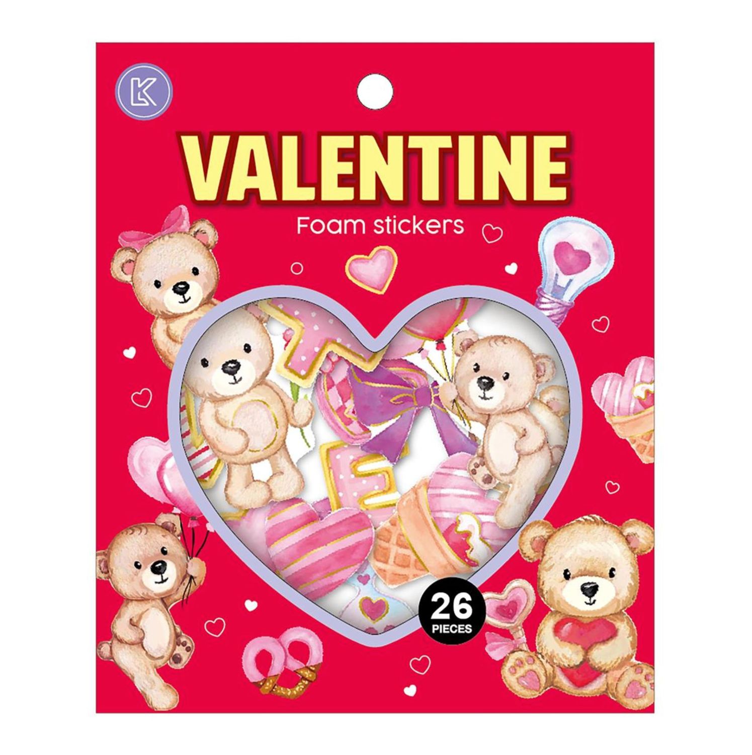 Pack of 26 Valentine Stickers Teddy Bear