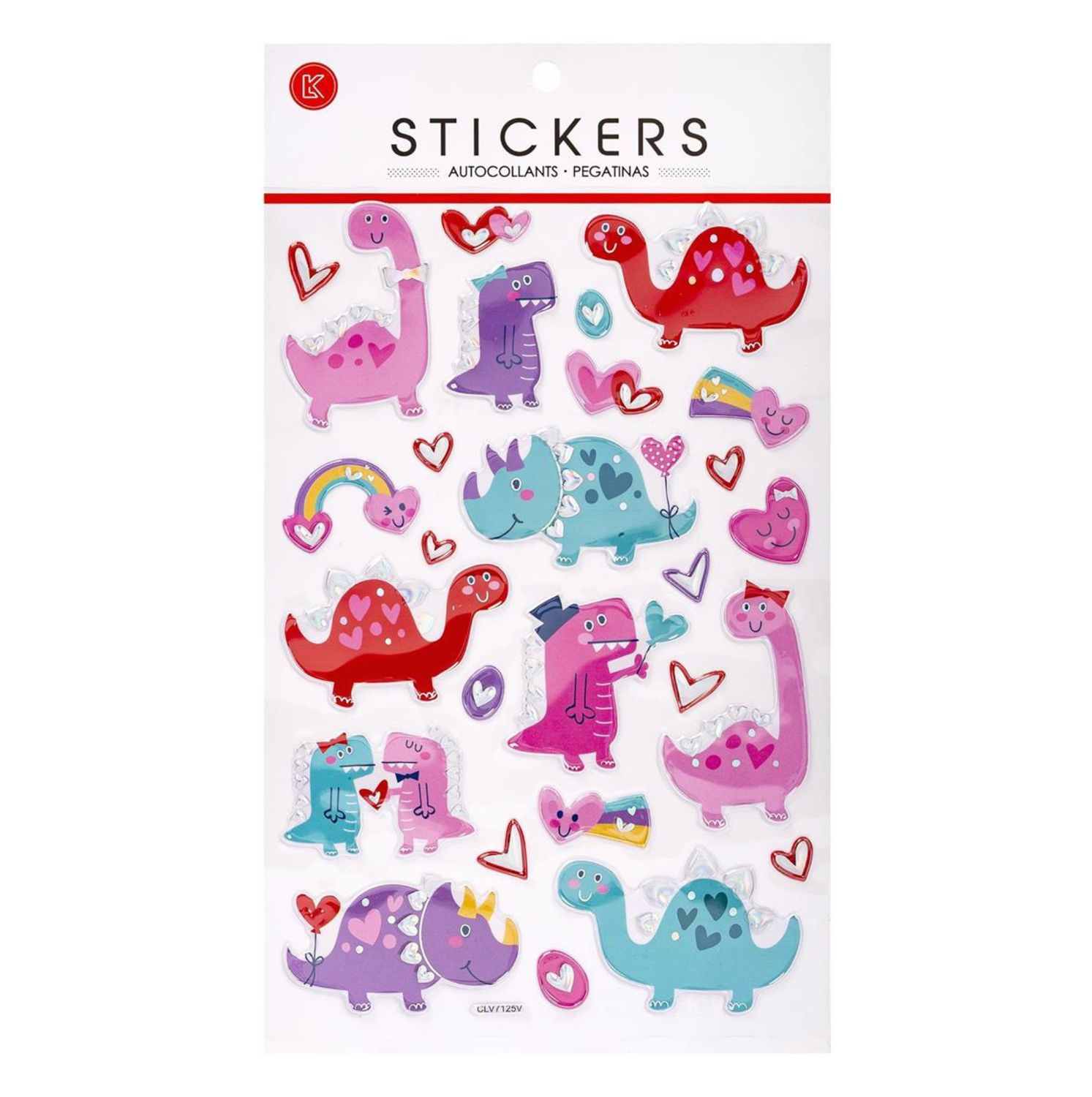 Valentines Embossed Foil Stickers Dino