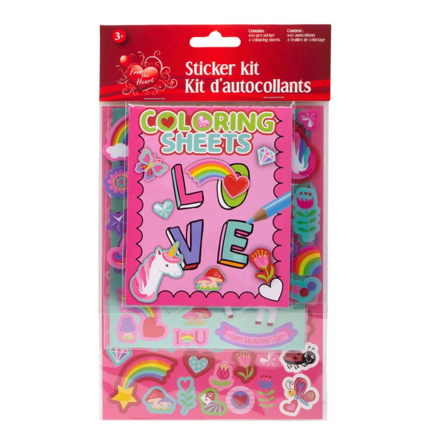 Valentines 100 Stickers with Colouring Sheets