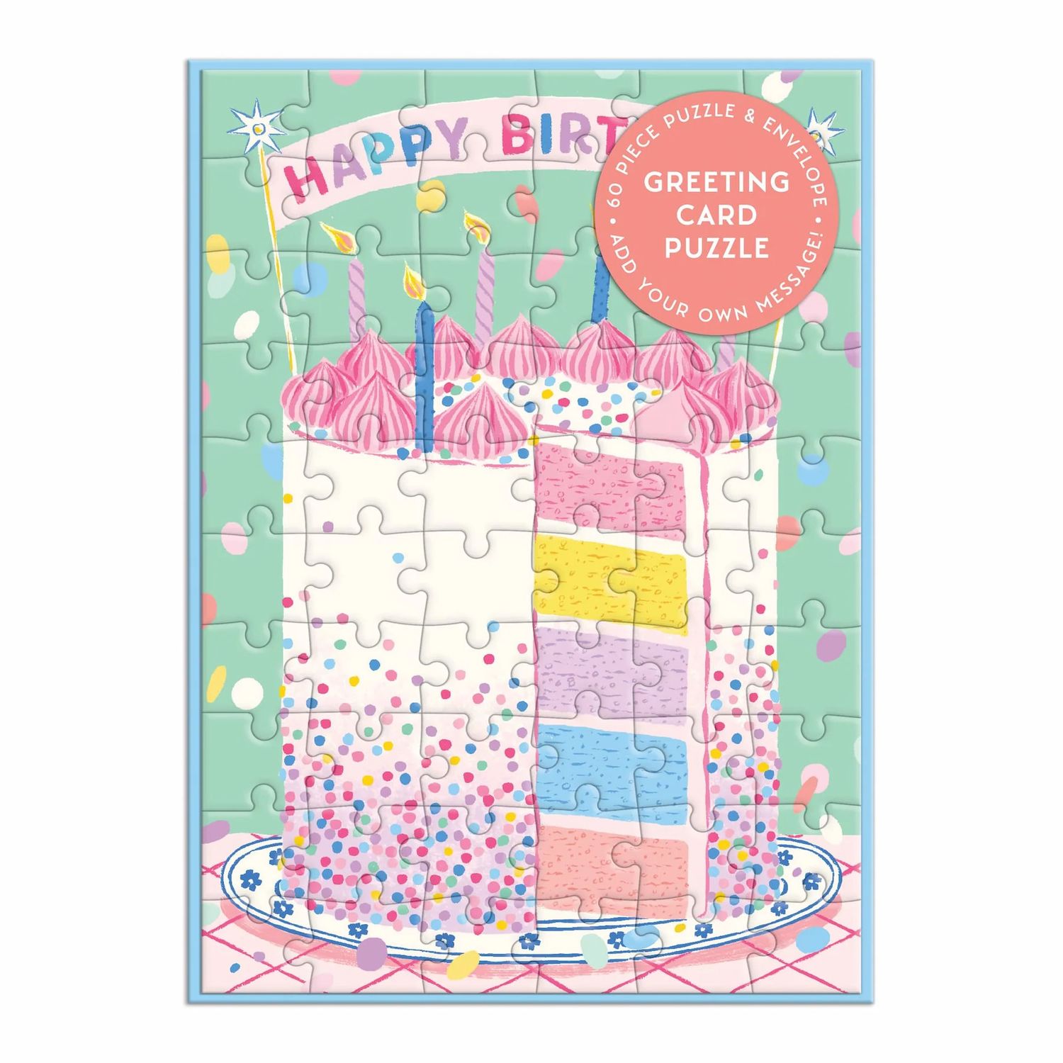 Greeting Card Puzzle Confetti Birthday Cake
