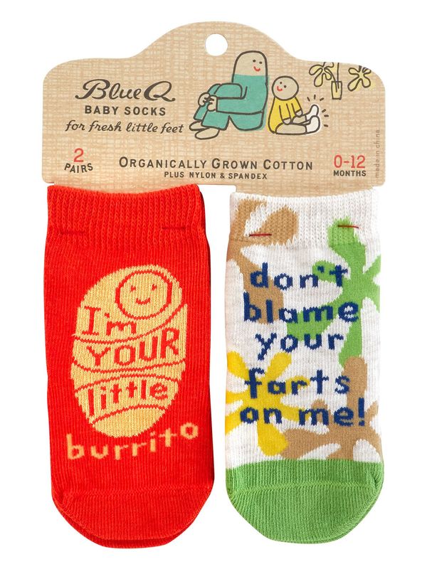I&#39;m Your Little Burrito/ Don&#39;t Blame Your Farts On Me Baby Socks