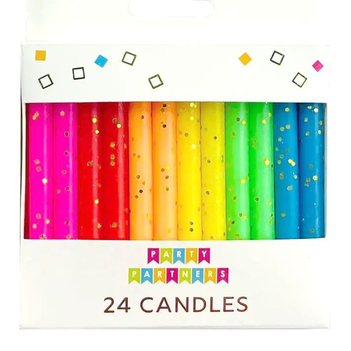 Rainbow Gold Glitter 24 Candles Set