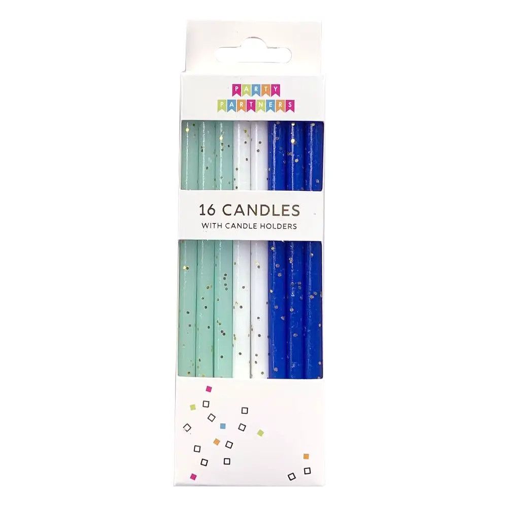 Blue Tones Gold Glitter 16 Candle Set