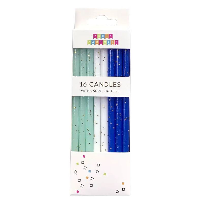 Blue Tones Gold Glitter 16 Candle Set