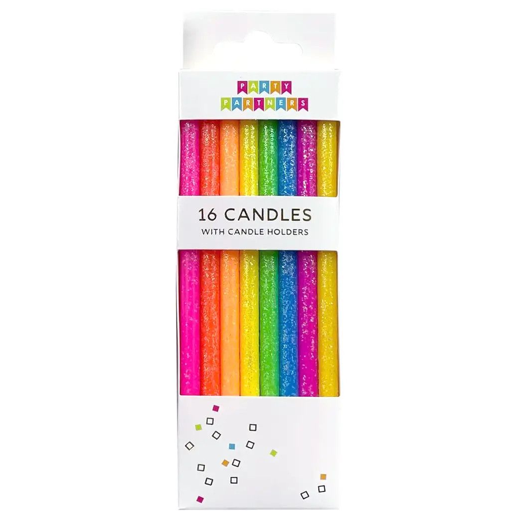 Tall Neon Rainbow Gradient 16 Candle Set