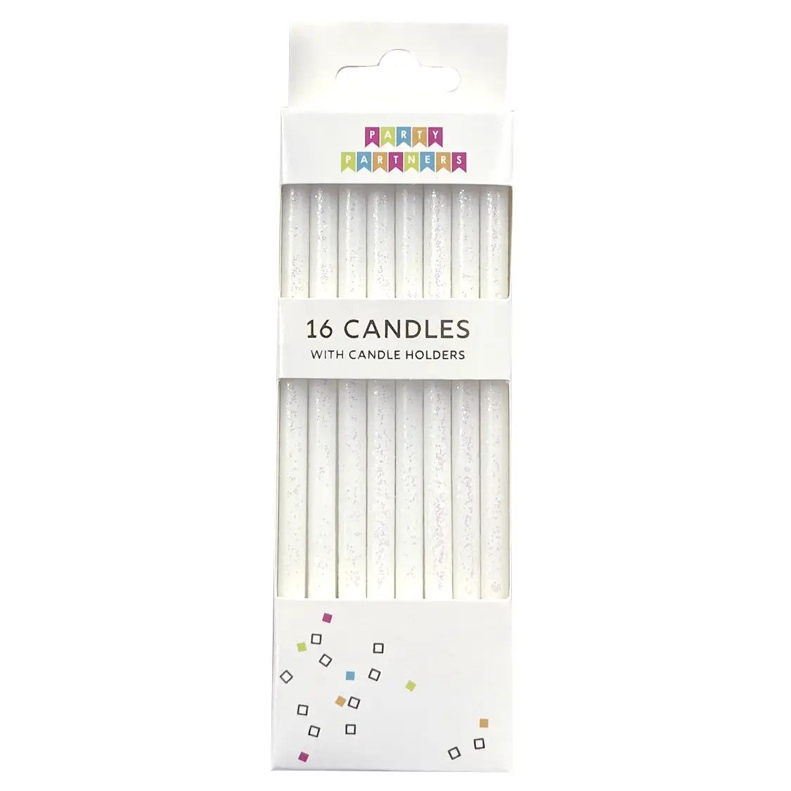 Tall White Glitter 16 Candle Set