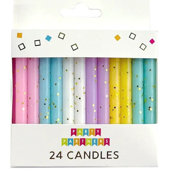 Pastel Gold Glitter 24 Candles Set