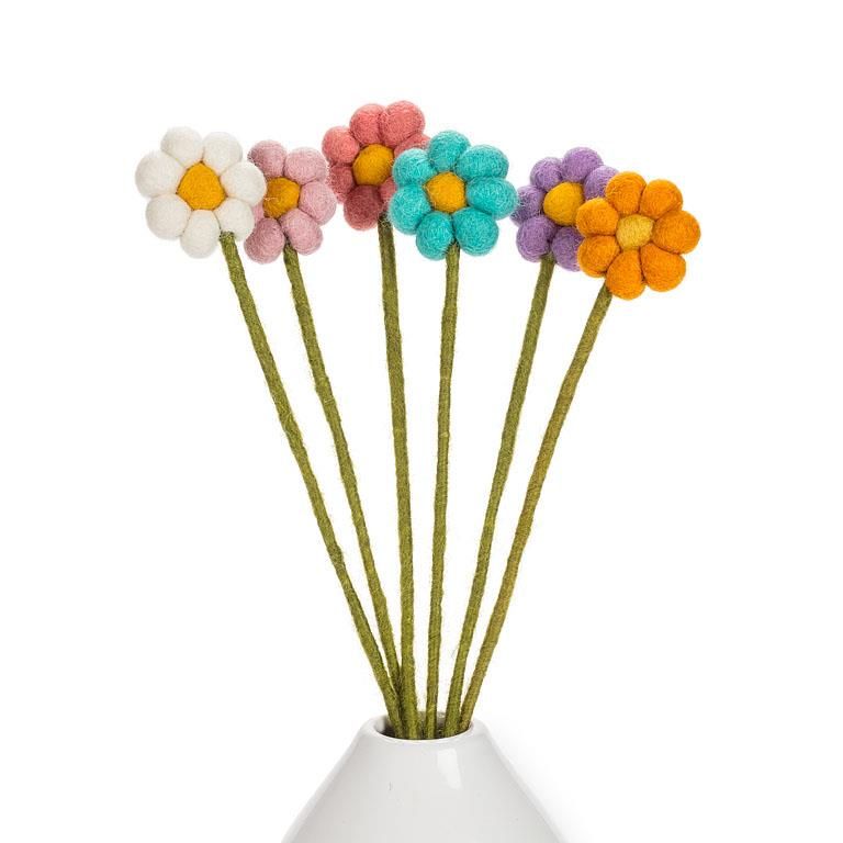 Felt Pompom Daisy Stem (Sold Individually)
