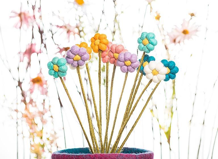Felt Pompom Daisy Stem (Sold Individually)