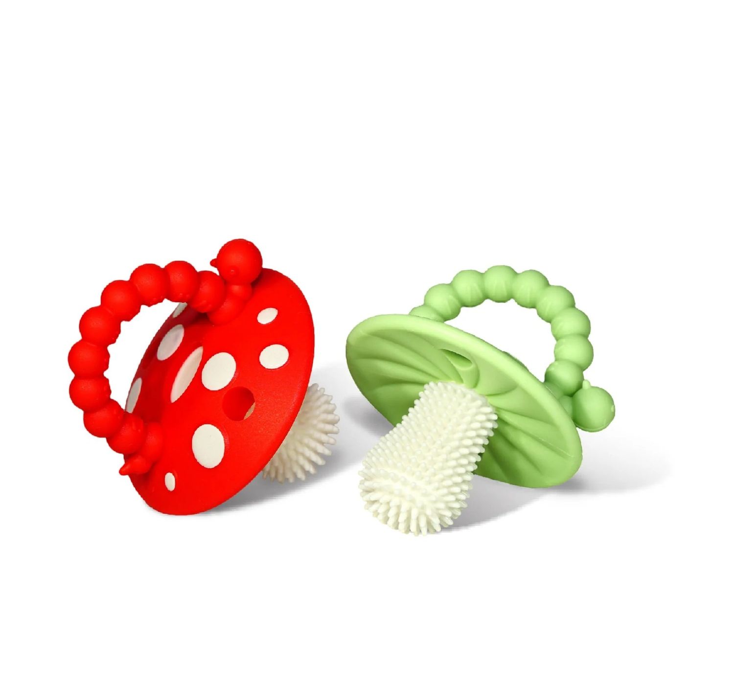 Chompy Mushroom Silicone Teether 2pk Red+Green