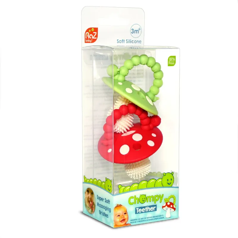 Chompy Mushroom Silicone Teether 2pk Red+Green