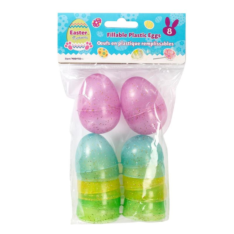Fillable Plastic Multicolour Glitter Eggs 8Pk