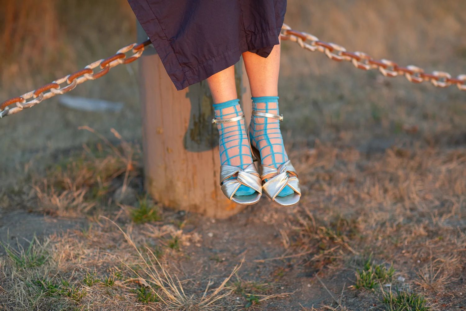 Sheer French Window Ankle Socks Capri Blue