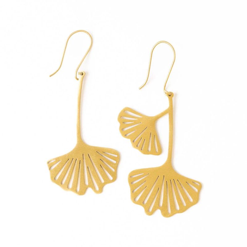 Amelia Ginkgo Leaf Earrings Brass