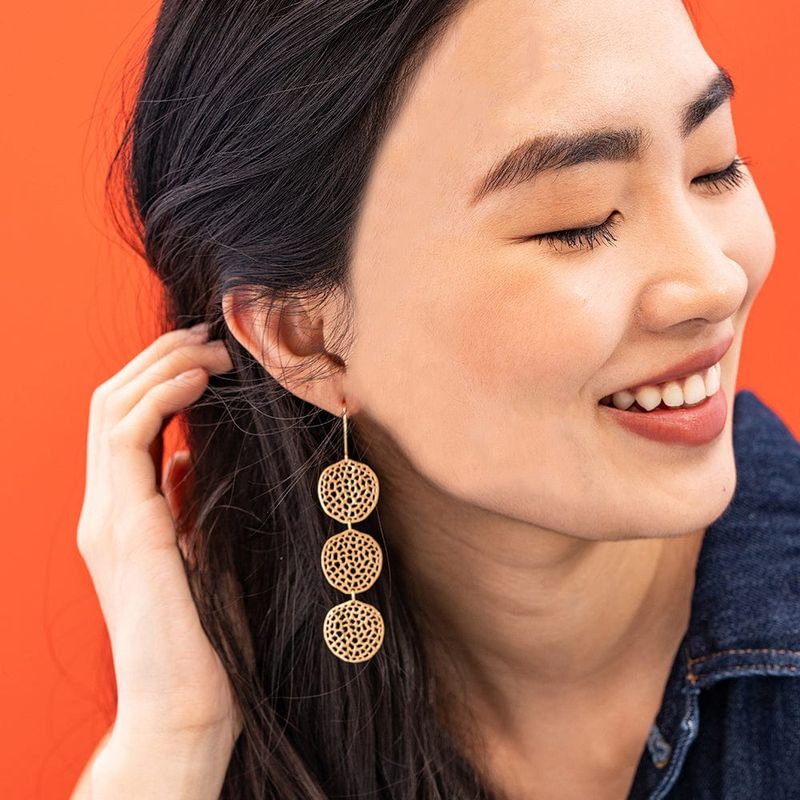 Gretchen Triple Disc Textured Drop Earrings Brass