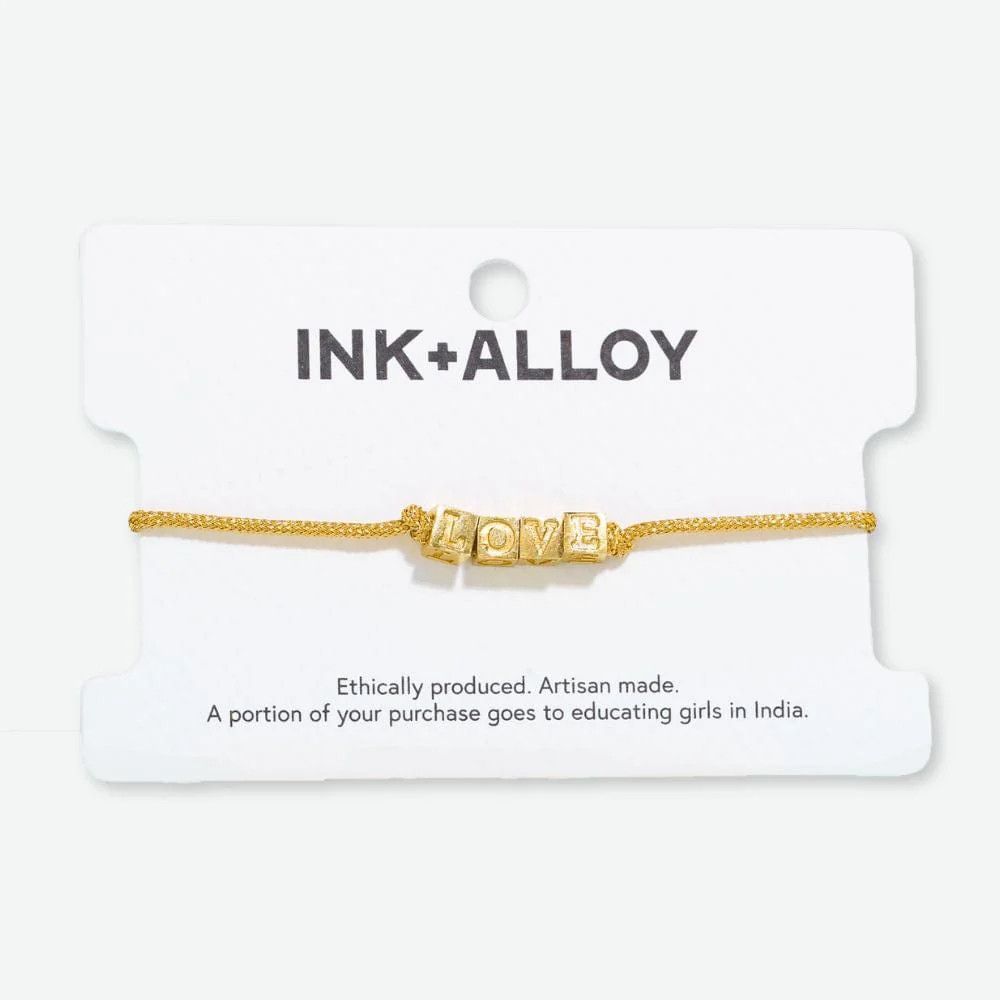 Goldie Gold Lurex Cord With Brass Letters Adjustable LOVE