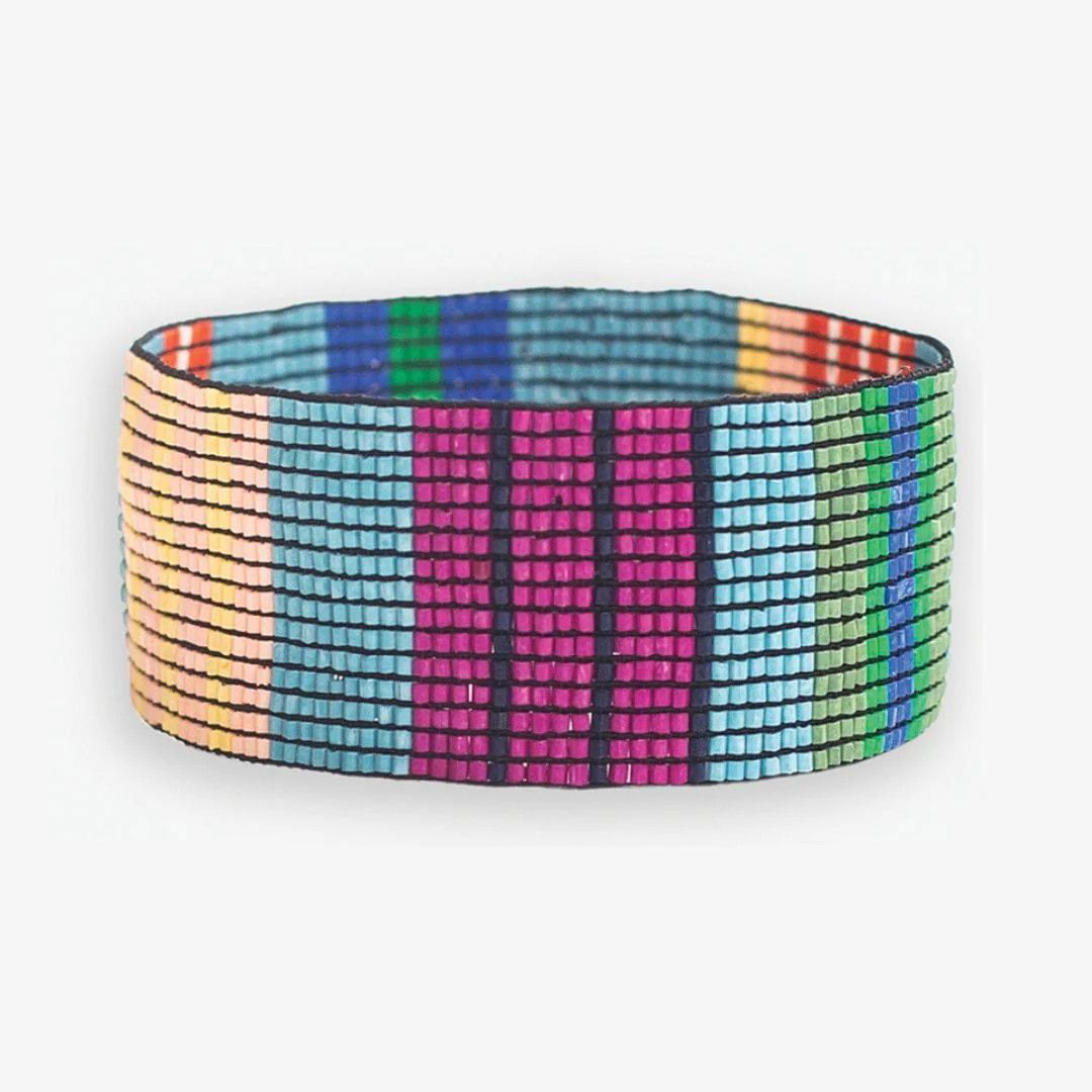Kenzie Mixed Vertical Colourblock And Stripes Beaded Stretch Bracelet St. Tropez