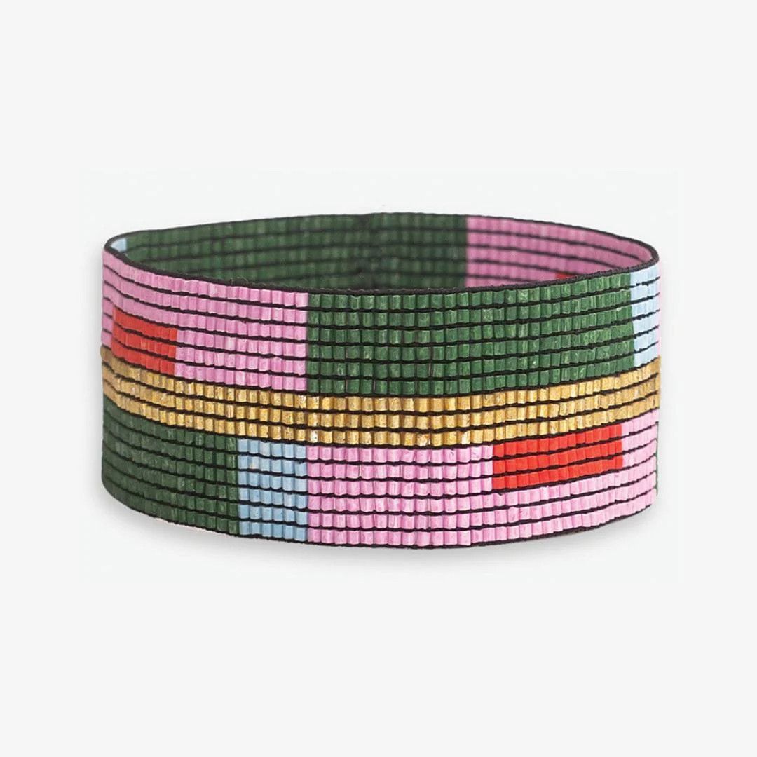 Kenzie Colourblock Beaded Stretch Bracelet Pink and Light Blue