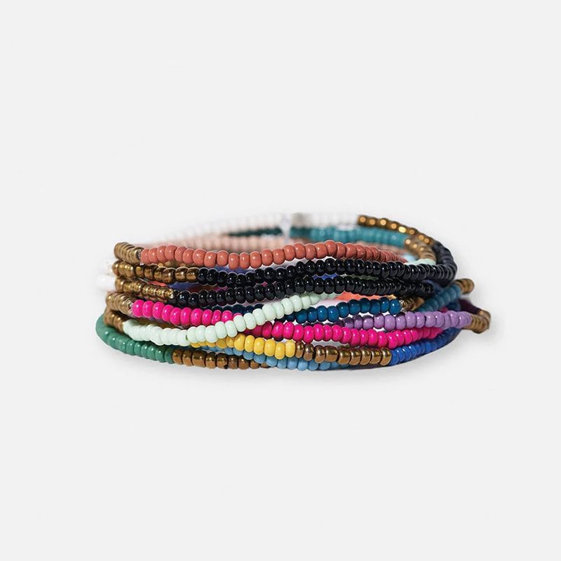 Sage Confetti Beaded 10 Strand Stretch Bracelets Gold Block
