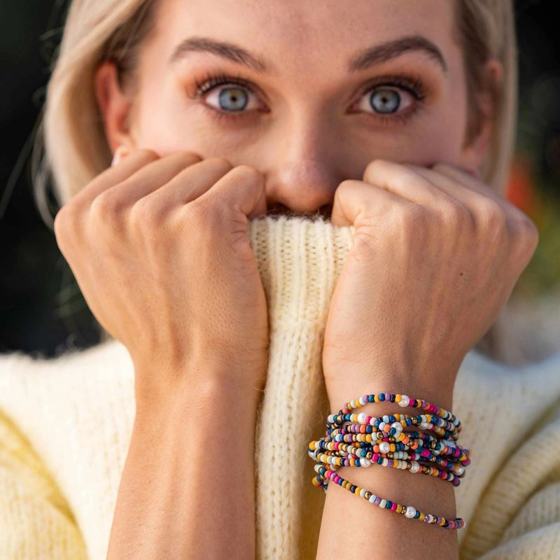 Sage Confetti Beaded 10 Strand Stretch Bracelets Multicolour