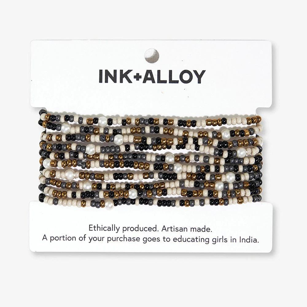 Sage Confetti Beaded 10 Strand Stretch Bracelets Black