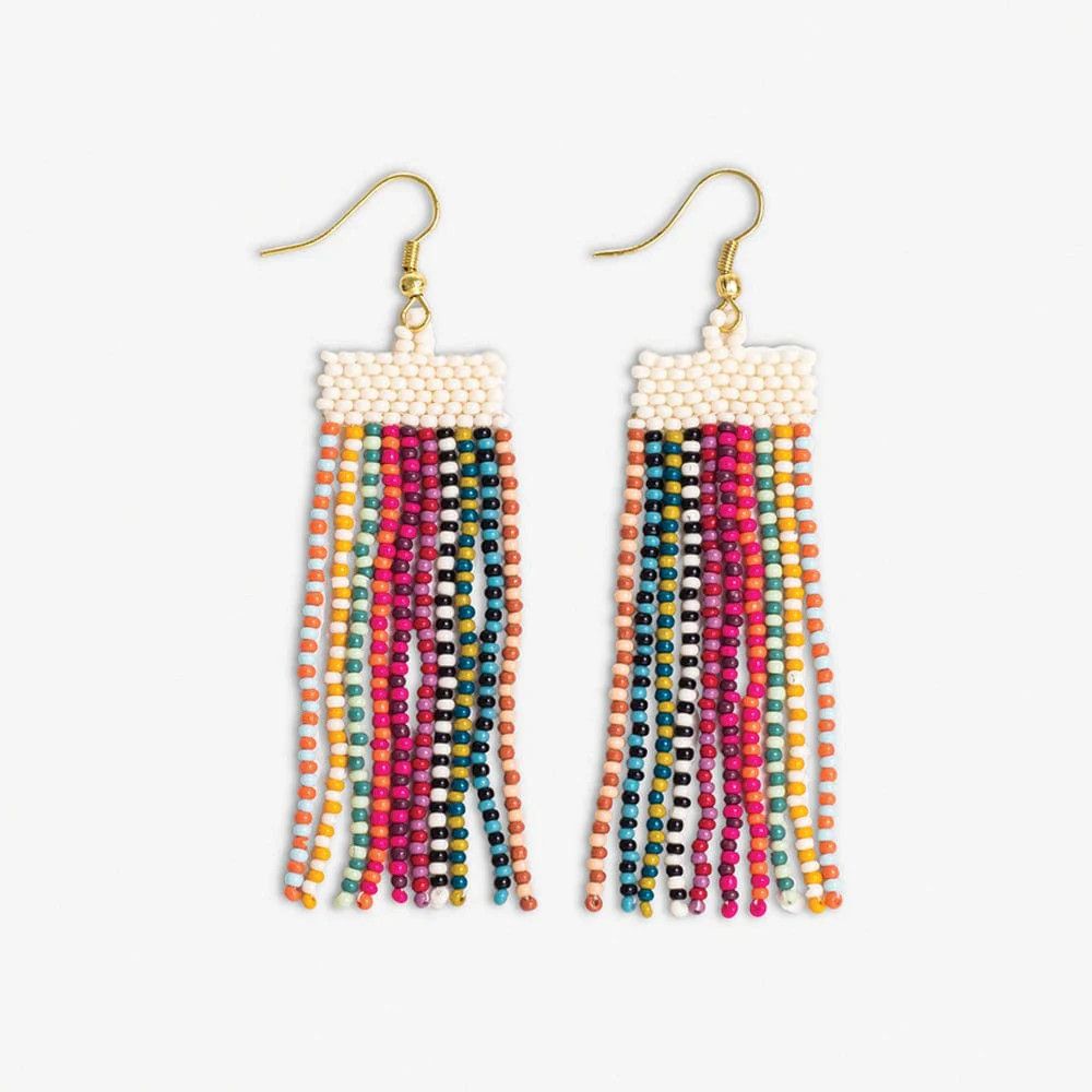 Adaline Alternating Two-Tone Strands Beaded Fringe Earring Multicolour