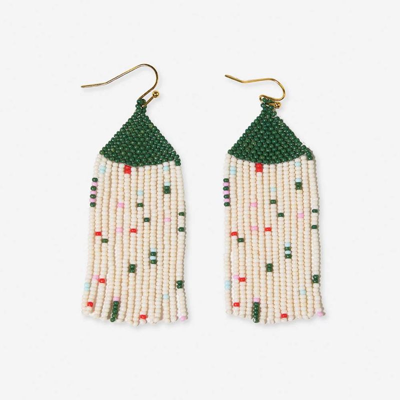 Agnes Faire Isle Confetti Beaded Fringe Earring Green