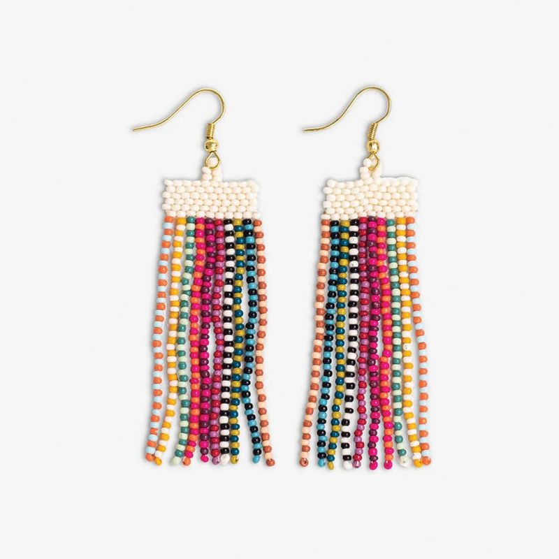 Adaline Alternating Two-Tone Strands Beaded Fringe Earring Multicolour