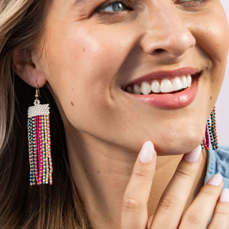 Adaline Alternating Two-Tone Strands Beaded Fringe Earring Multicolour