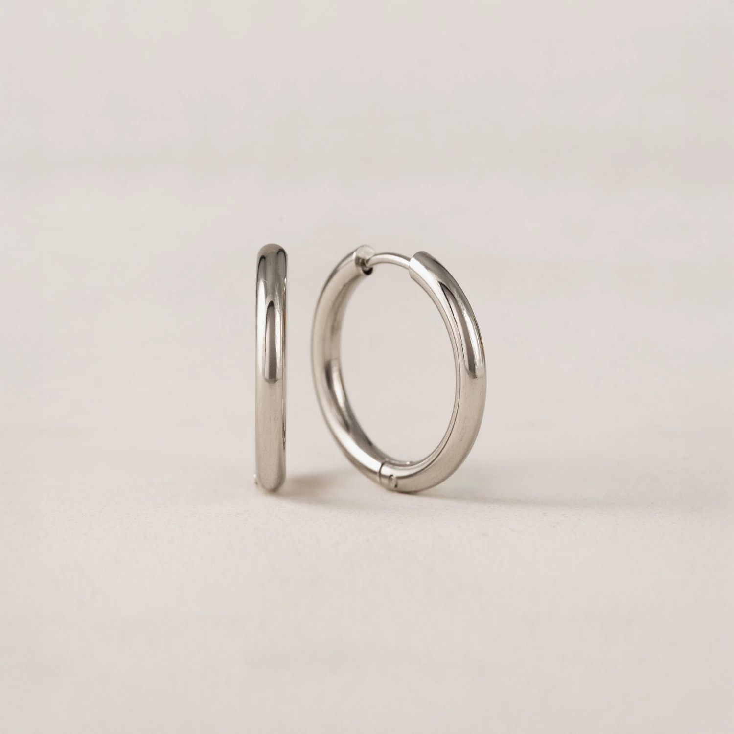 Tube 20mm Hoop Waterproof Earrings Silver