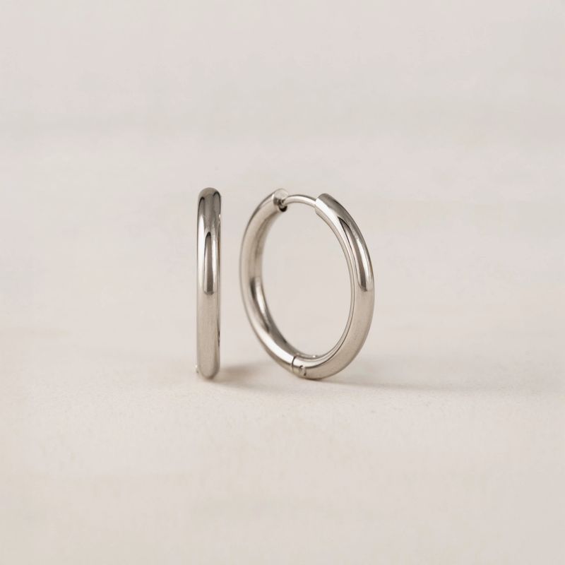 Tube 20mm Hoop Waterproof Earrings Silver