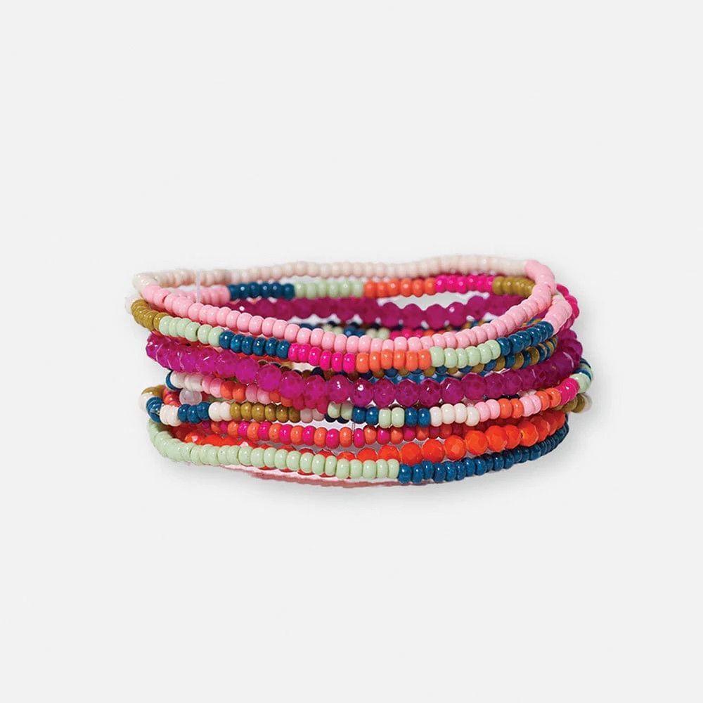 Sage Confetti Beaded 10 Strand Stretch Bracelets Rainbow