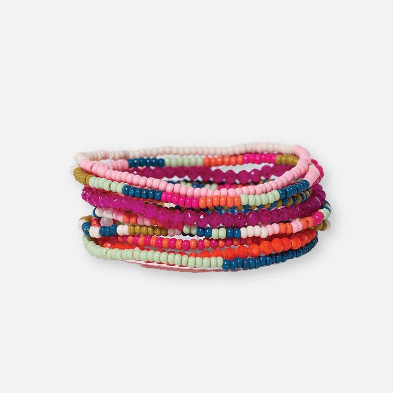 Sage Confetti Beaded 10 Strand Stretch Bracelets Rainbow