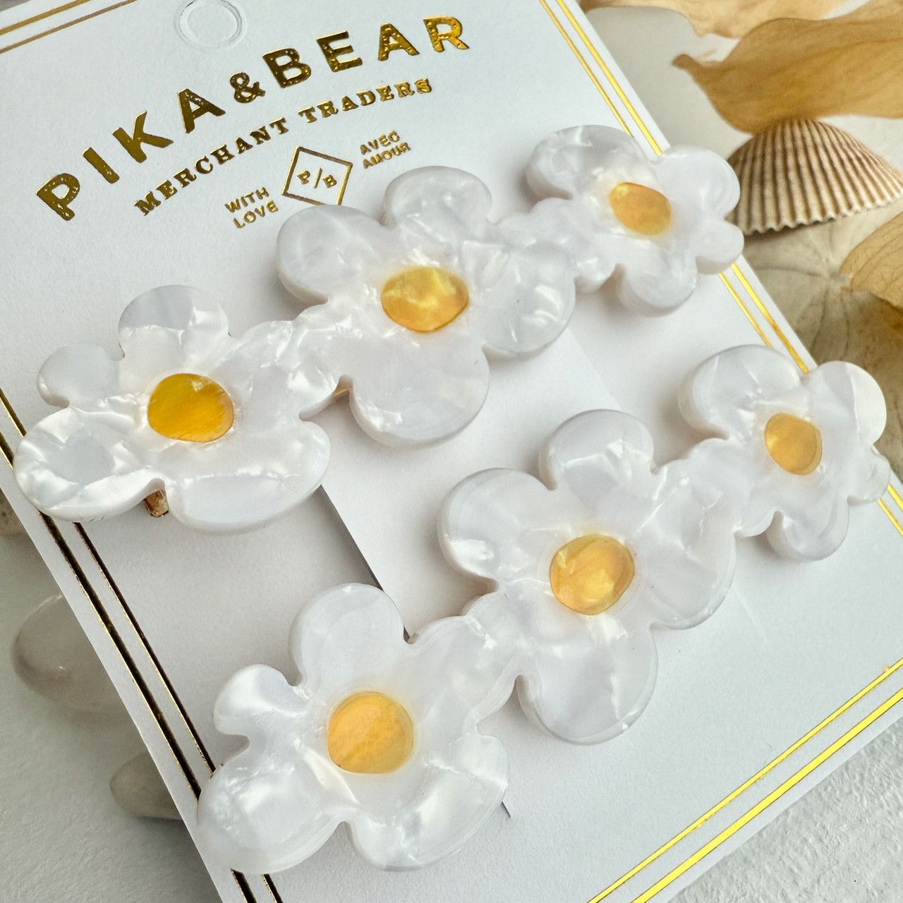 &quot;Bellis&quot; Triple Flower Hair Clips White
