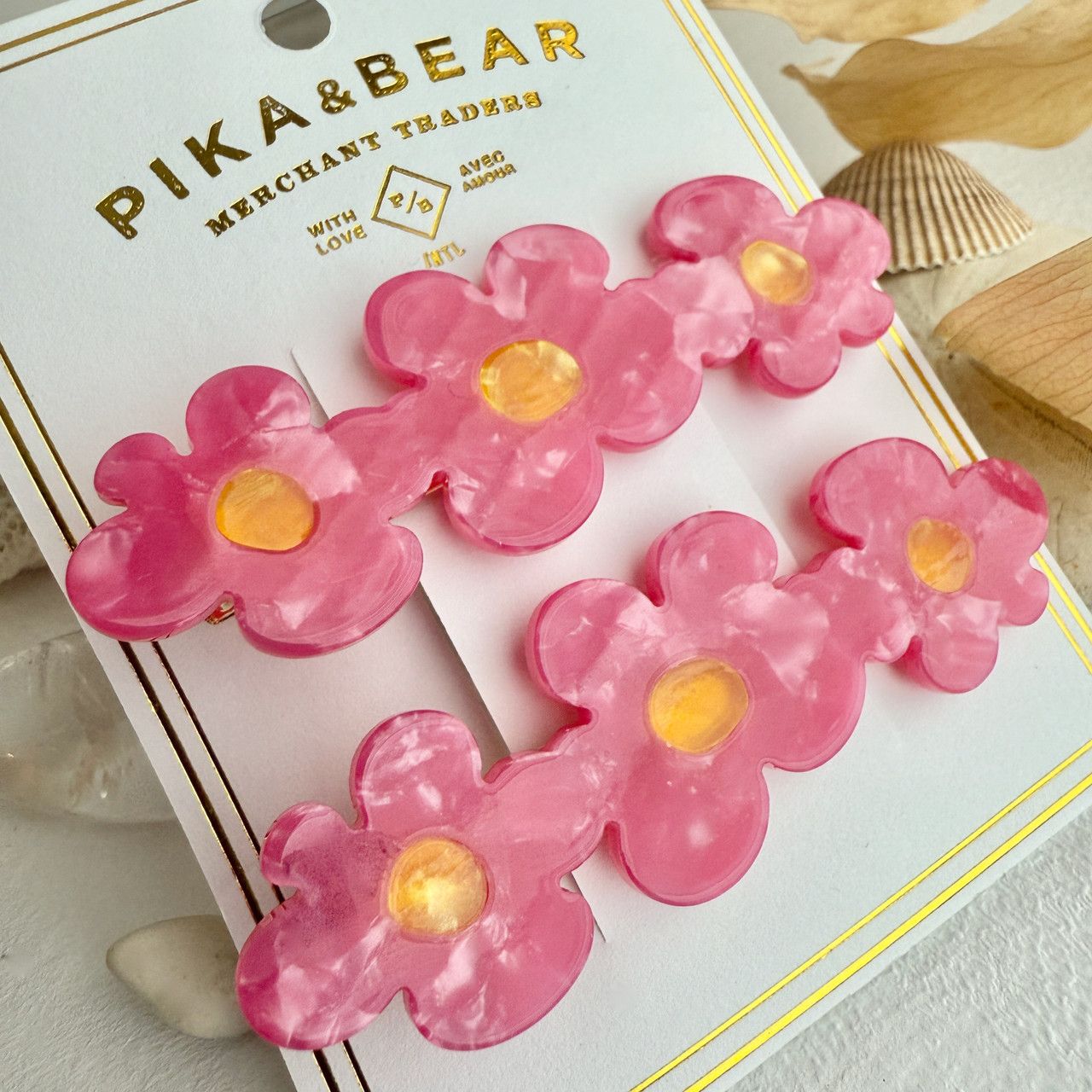 &quot;Bellis&quot; Triple Flower Hair Clips Pink