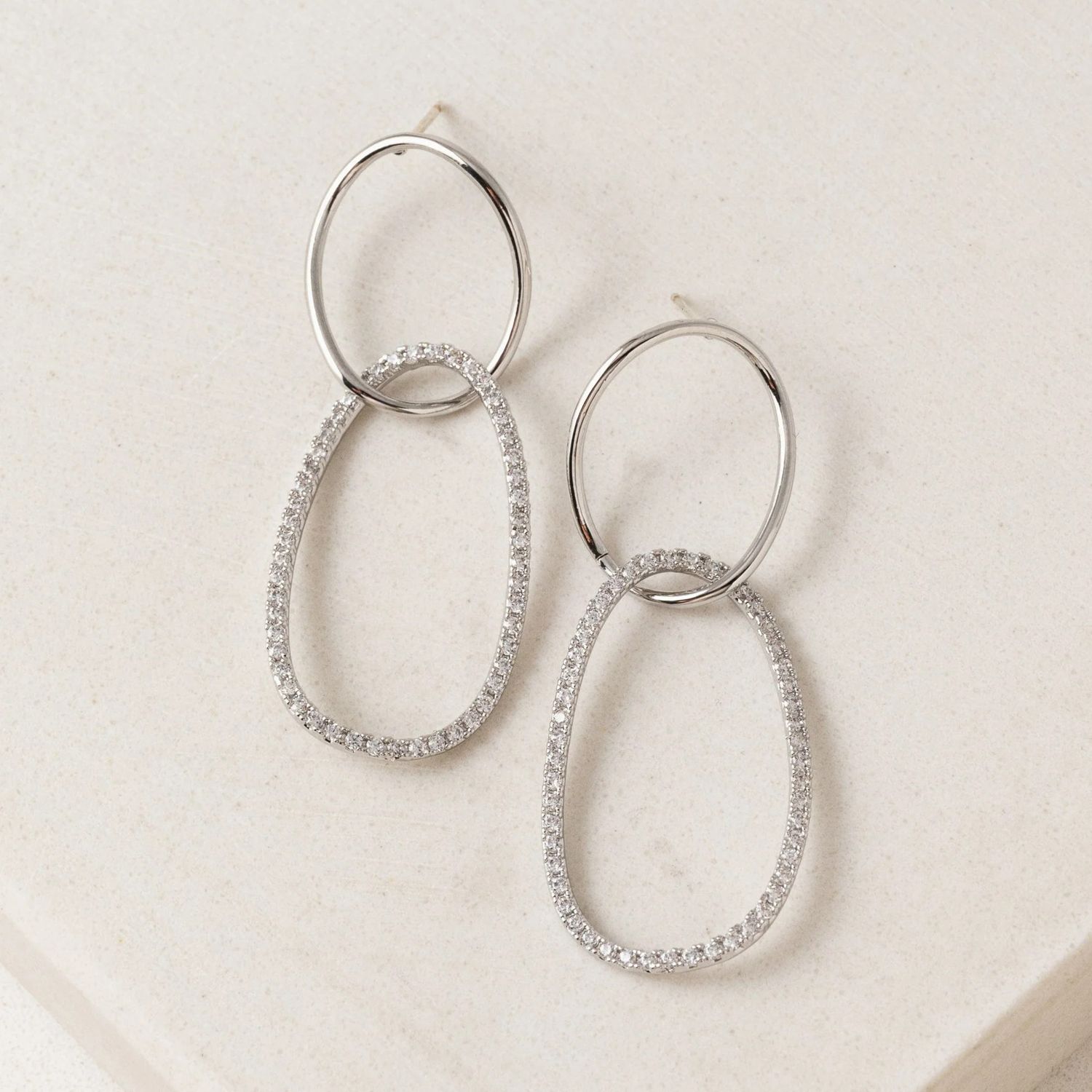 Encore  Pave Large Linked Hoop Earrings Silver