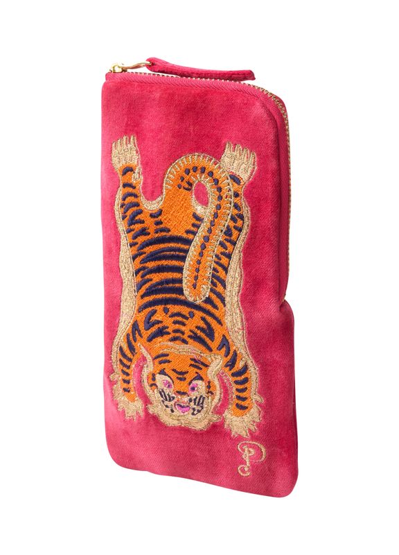 Velvet Sunglasses Pouch Ikat Tiger Fuchsia