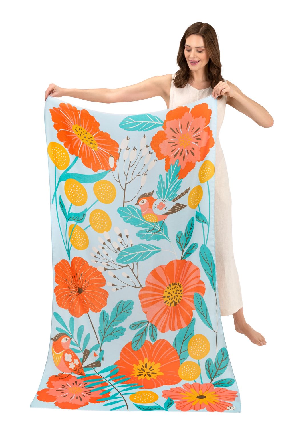 Printed Scarf Lovebirds In A Poppy Field