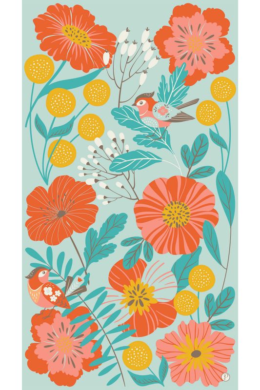 Printed Scarf Lovebirds In A Poppy Field