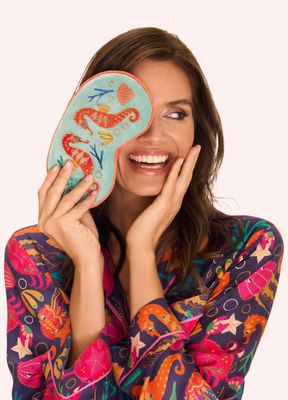 Lavender Velvet Eye Mask Sparkling Seahorse Aqua